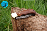 CUSTOM MADE POCKET KNIFE / HAND FORGED DAMASCUS STEEL FOLDING BLADE KNIFE / WOOD HANDLE 1331