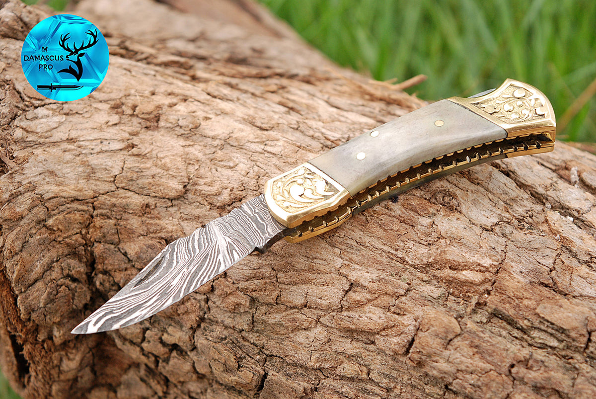 CUSTOM MADE POCKET KNIFE HAND FORGED DAMASCUS STEEL FOLDING BLADE KNIFE SKINNING HUNTING SURVIVAL EVARYDAY CARRY 1251