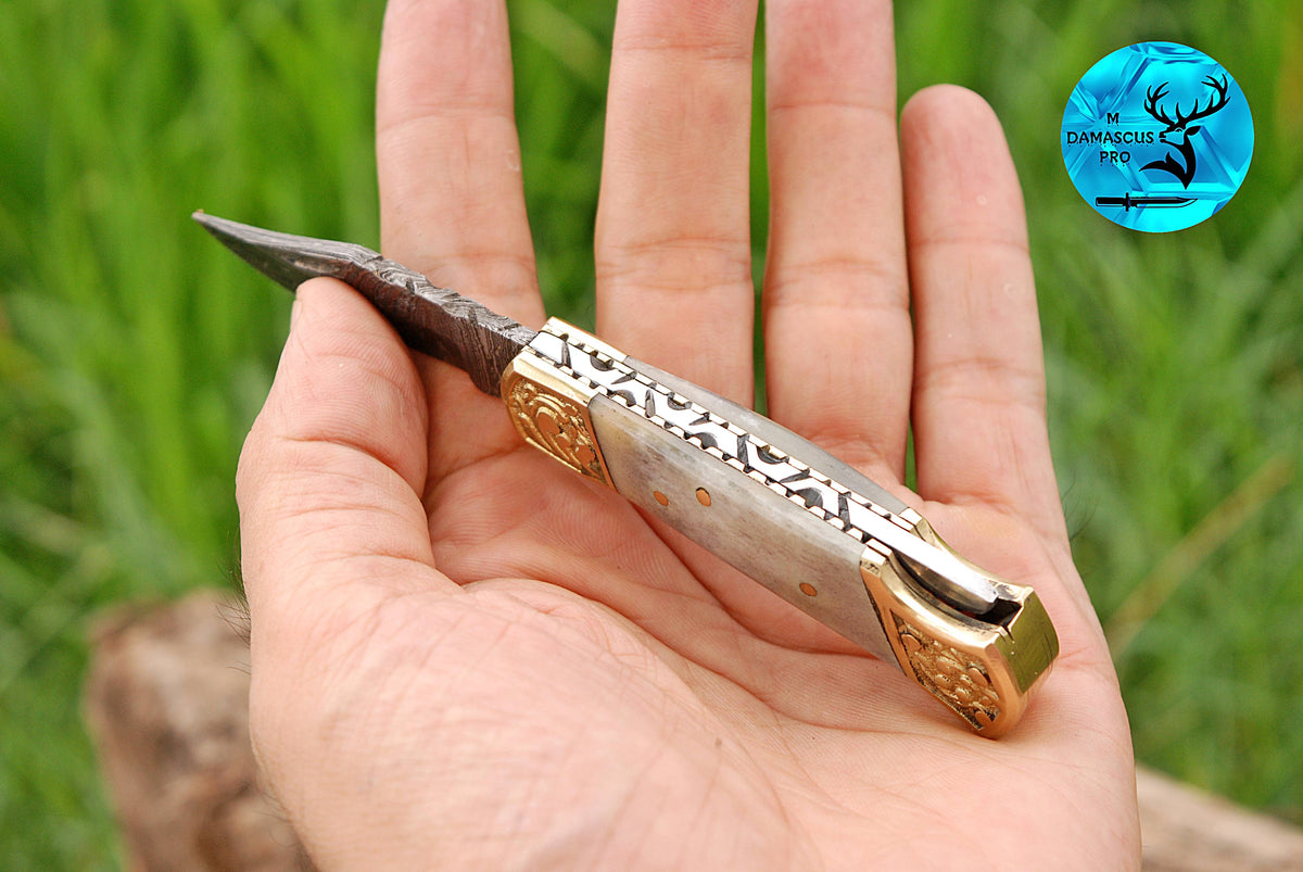 CUSTOM MADE POCKET KNIFE HAND FORGED DAMASCUS STEEL FOLDING BLADE KNIFE SKINNING HUNTING SURVIVAL EVARYDAY CARRY 1251