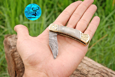 CUSTOM MADE POCKET KNIFE HAND FORGED DAMASCUS STEEL FOLDING BLADE KNIFE SKINNING HUNTING SURVIVAL EVARYDAY CARRY 1251