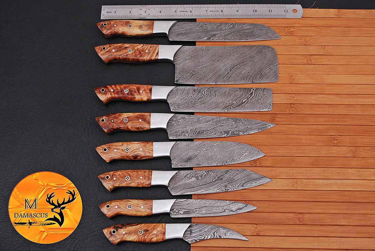 CUSTOM MADE CHEF KNIFE SET HAND FORGED DAMASCUS STEEL KITCHEN KNIVES SET WITH WOOD HANDLE