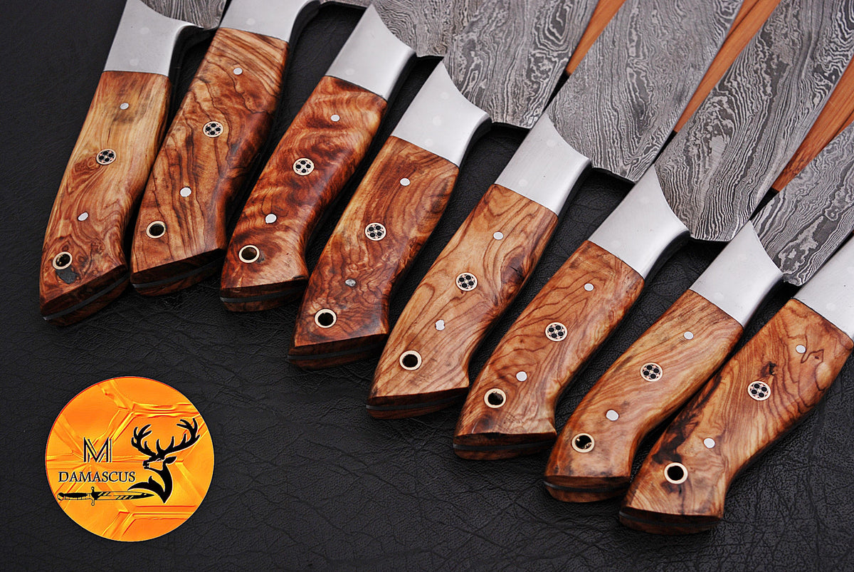 CUSTOM MADE CHEF KNIFE SET HAND FORGED DAMASCUS STEEL KITCHEN KNIVES SET WITH WOOD HANDLE
