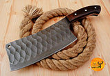 CUSTOM HANDMADE HAND FORGED CARBON STEEL CLEAVER MEAT CHOPPER BUTCHER KNIFE WOOD HANDLE WITH LEATHER SHEATH