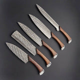 CUSTOM MADE CHEF KNIFE SET HAND FORGED DAMASCUS STEEL KITCHEN KNIVES SET WITH WOOD HANDLE