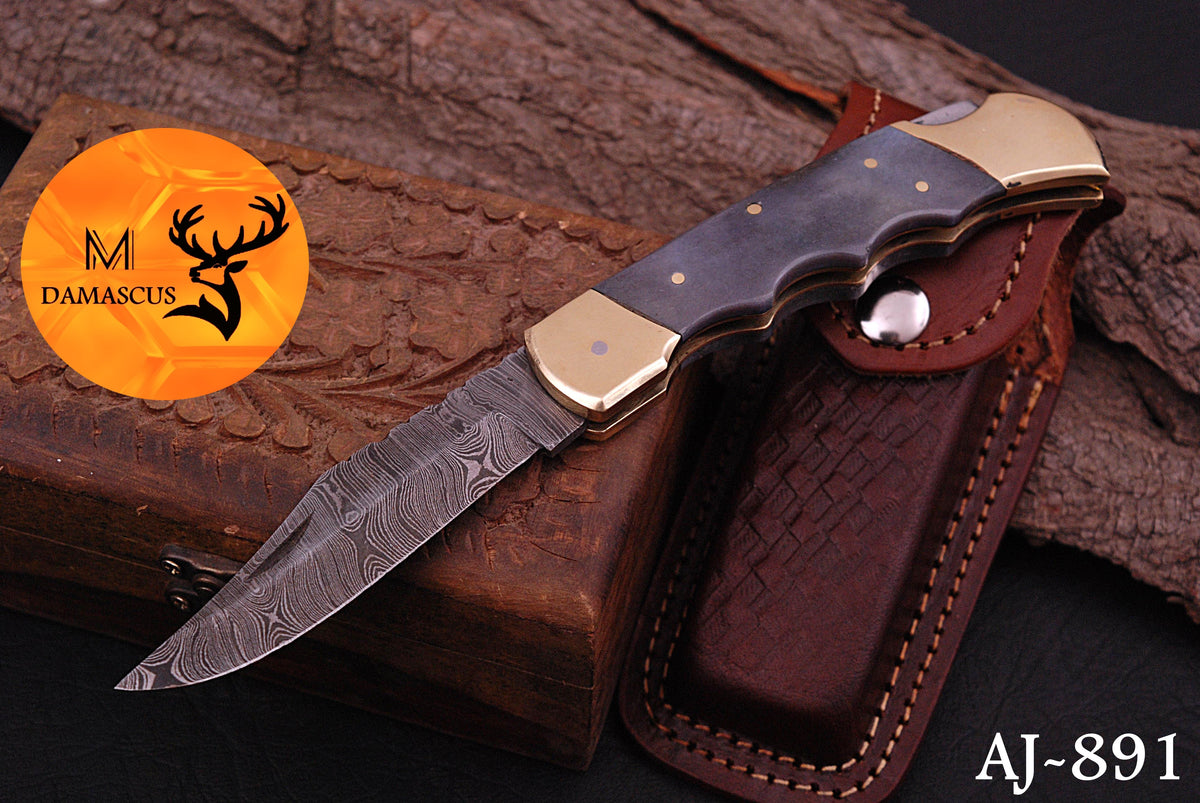 CUSTOM MADE POCKET KNIFE HAND FORGED DAMASCUS STEEL FOLDING BLADE KNIFE