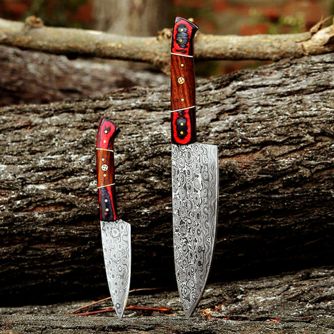 CUSTOM MADE CHEF KNIFE SET HAND FORGED DAMASCUS STEEL KITCHEN KNIVES SET WITH WOOD HANDLE 2065