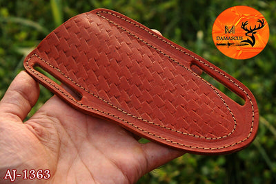 CUSTOM HANDMADE ENGRAVE COW LEATHER SHEATH FOR FIXED BLADE KNIFE SURVIVAL EVERYDAY CARRY