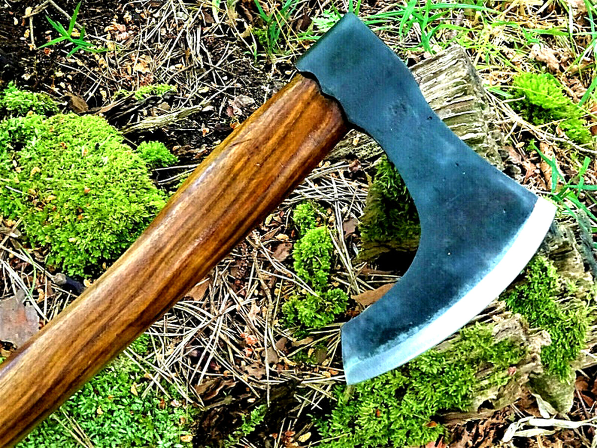 CUSTOM HANDMADE CARBON STEEL AXE HATCHET INTEGRAL VIKING THROWING TOMAHAWK WOOD HANDLE WITH LEATHER SHEATH 2712