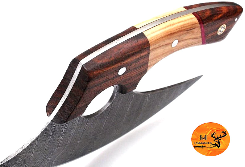 Ulu Knife Custom Made Hand Forged Damascus Steel Chef Kitchen Knife Pizza Cutter With Wood Handle