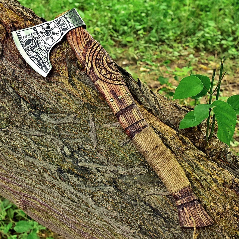 CUSTOM HANDMADE FORGED CARBON STEEL AXE HATCHETS TOMAHAWK VIKING THROWING WOOD HANDLE WITH LEATHER SHEATH 2714