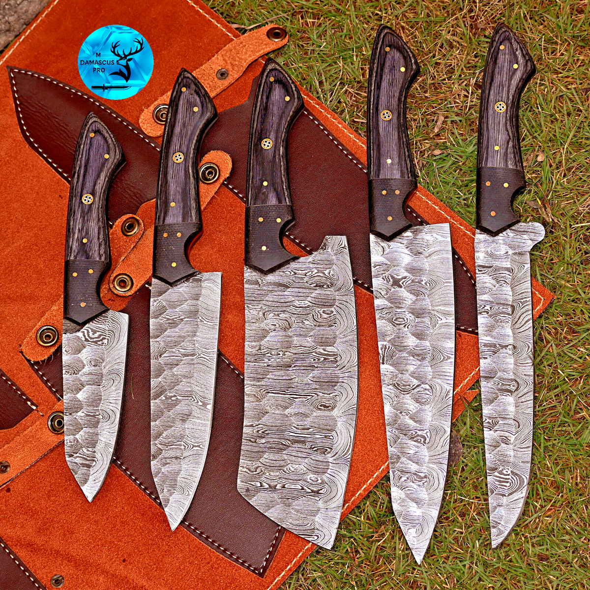 CUSTOM MADE CHEF KNIFE SET HAND FORGED DAMASCUS STEEL KITCHEN KNIVES SET WITH WOOD HANDLE 2800
