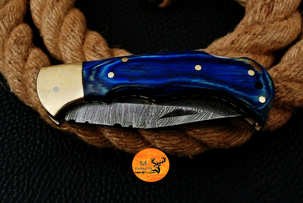 CUSTOM MADE POCKET KNIFE / HAND FORGED DAMASCUS STEEL FOLDING BLADE KNIFE / WOOD HANDLE 1332