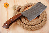 CUSTOM HANDMADE HAND FORGED CARBON STEEL CLEAVER MEAT CHOPPER BUTCHER KNIFE WOOD HANDLE WITH LEATHER SHEATH