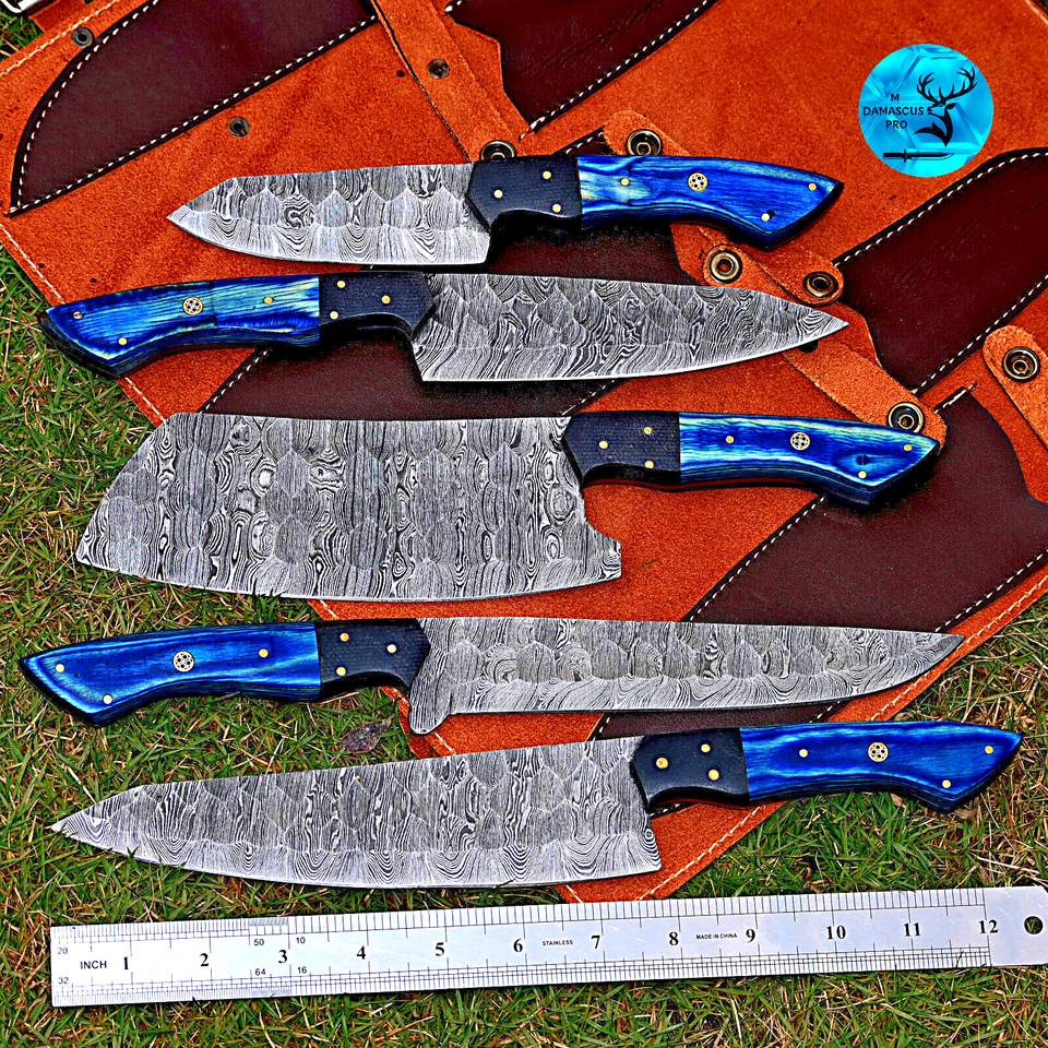 CUSTOM MADE CHEF KNIFE SET HAND FORGED DAMASCUS STEEL KITCHEN KNIVES SET WITH WOOD HANDLE 2801